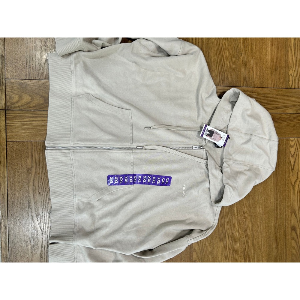 DKNY Sport XXL Full Zip Hoodie‎ Sweatshirt Light Beige XXL NWT